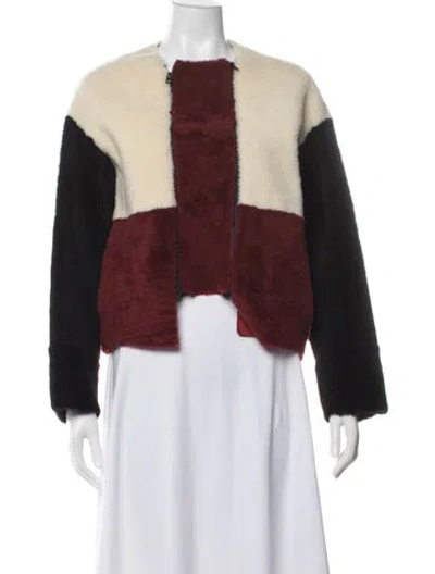 Pre-owned Opening Ceremony Shearling Colorblock Pattern Jacket In Red