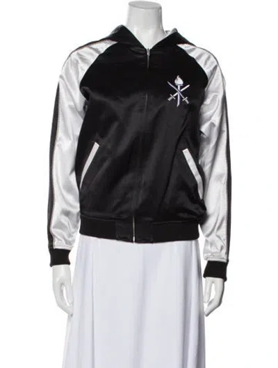 Pre-owned Opening Ceremony Silk Colorblock Pattern Bomber Jacket In Black