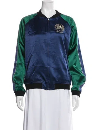 Pre-owned Opening Ceremony Silk Colorblock Pattern Bomber Jacket In Blue