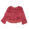 Opening Ceremony Silk Cropped Floral Flounce Blouse - Red In Red