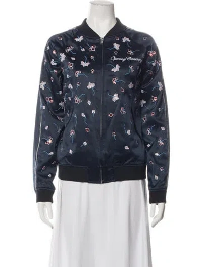 Pre-owned Opening Ceremony Silk Floral Print Bomber Jacket In Blue