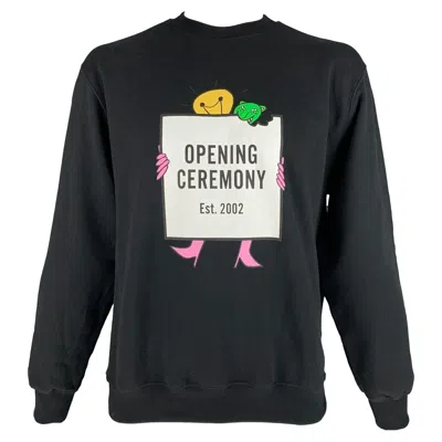 Pre-owned Opening Ceremony Size L Black Multi Color Logo Cotton Crew-neck Sweatshirt