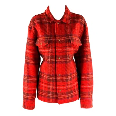 Pre-owned Opening Ceremony Size Xl Red Wool Blend Plaid Jacket