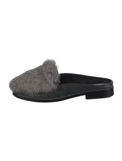 Pre-owned Opening Ceremony Snakeskin Faux Fur Trim Mules In Black