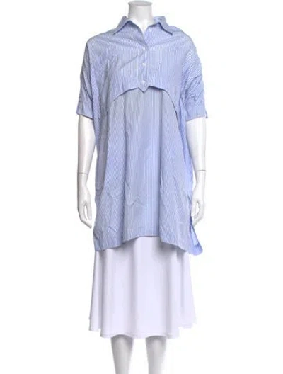 Pre-owned Opening Ceremony Striped Short Sleeve Button-up Top In Blue