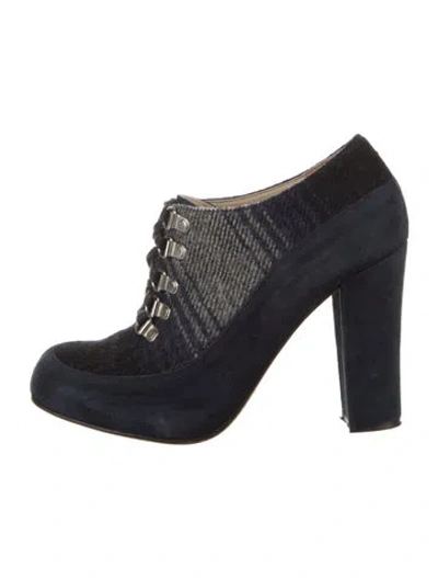 Pre-owned Opening Ceremony Suede Plaid Print Pumps In Gray