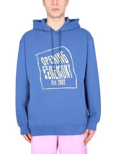 Opening Ceremony Relaxed-fit Hoodie With Box-style Logo Print In Blue