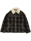 Opening Ceremony Tartan-check Shearling-collarjacket In Grey