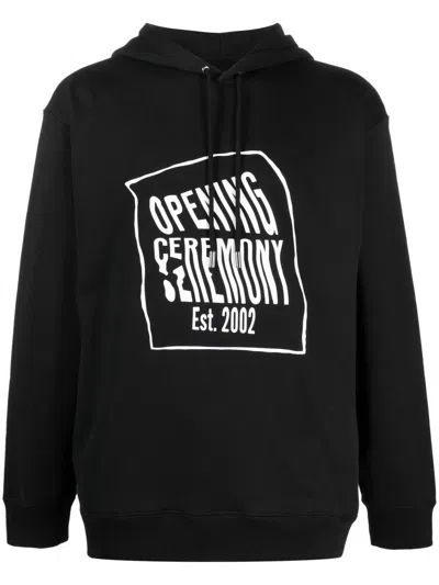 Opening Ceremony Warped Logo-print Cotton Hoodie In Black