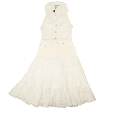 Opening Ceremony White Cotton Tiered Ruffle Dress In Beige
