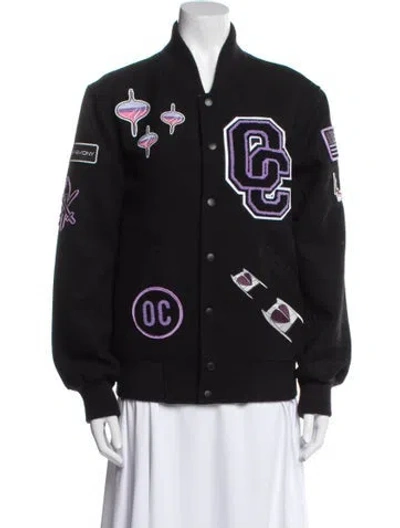 Pre-owned Opening Ceremony Wool Graphic Print Bomber Jacket In Black