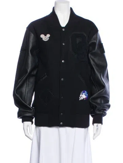 Pre-owned Opening Ceremony Wool Graphic Print Bomber Jacket In Black