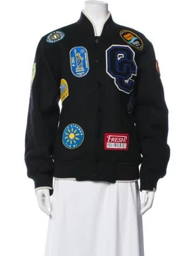 Pre-owned Opening Ceremony Wool Graphic Print Bomber Jacket In Black