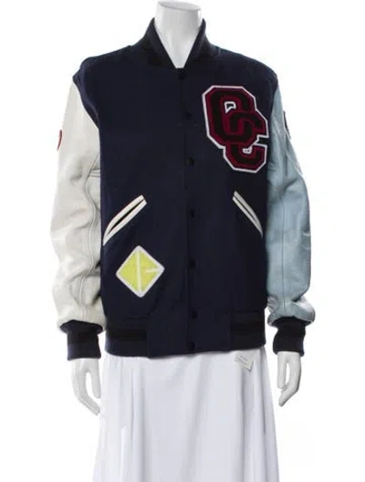 Pre-owned Opening Ceremony Wool Graphic Print Bomber Jacket In Blue