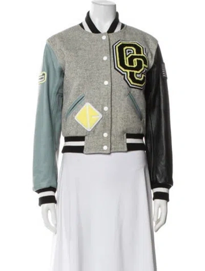 Pre-owned Opening Ceremony Wool Graphic Print Bomber Jacket In Gray