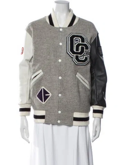 Pre-owned Opening Ceremony Wool Graphic Print Bomber Jacket In Grey/white