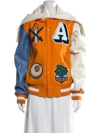 Pre-owned Opening Ceremony Wool Graphic Print Bomber Jacket In Orange
