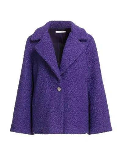 Operà Woman Coat Purple Size 12 Cotton, Polyester, Virgin Wool, Alpaca Wool, Elastane