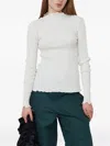 Operasport Aline Ruffled-hems Ribbed T-shirt In White
