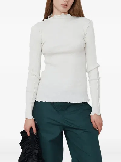 Operasport Aline Ruffled-hems Ribbed T-shirt In White