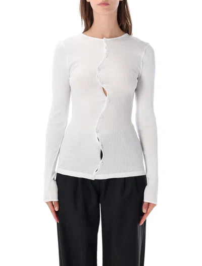 Operasport Asymmetric Button-front Ribbed Top In Multi