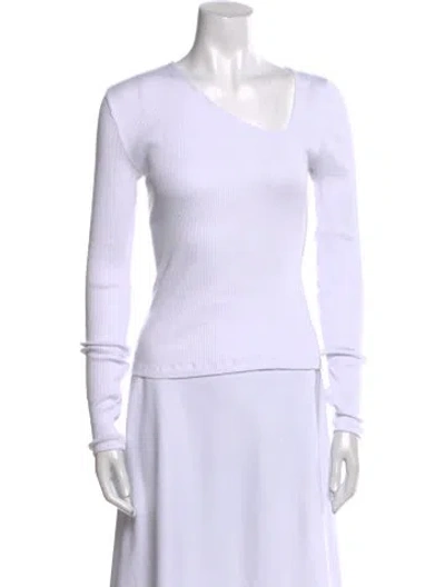 Pre-owned Operasport Asymmetrical Long Sleeve Top In White