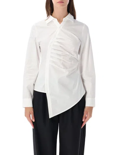 Operasport Asymmetrical Pleated Button-up Shirt In White