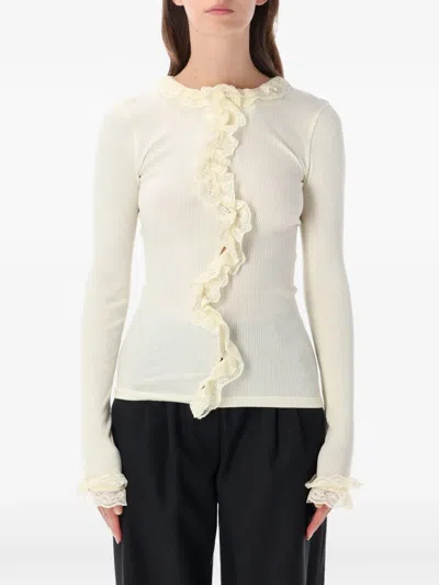 Operasport Cecilia Lace-trimmed Ruffled Top In Gold