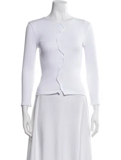 Pre-owned Operasport Crew Neck Long Sleeve Button-up Top In White