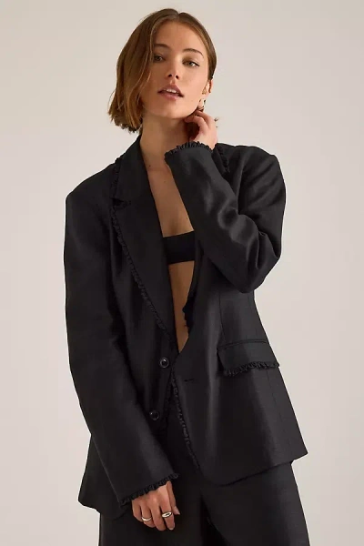 Operasport Opérasport Gia Ruffle Linen-blend Blazer In Black