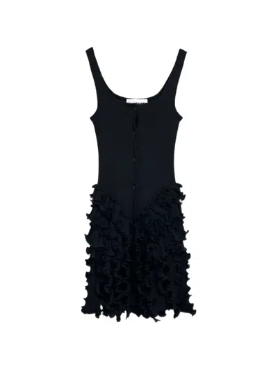 Operasport Mona Ruffled Ribbed Top In Black