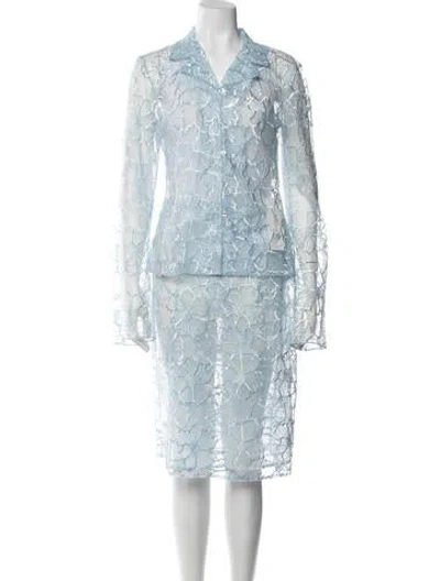 Pre-owned Operasport Printed Embroidered Accent Skirt Set In Blue