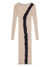 Operasport Ribbed Ruffle-hem Midi Day Dress In Neutral