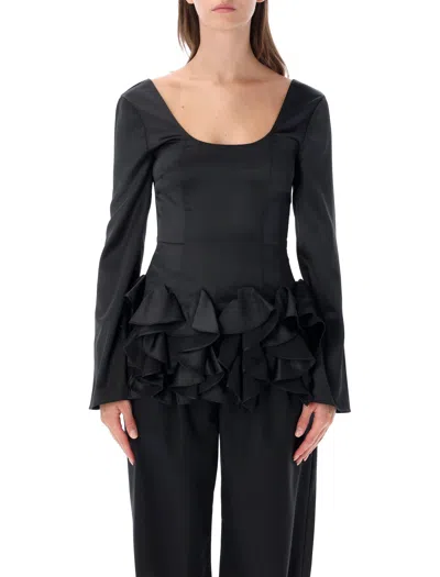 Operasport Ruched Peplum Long-sleeve Top In Nero