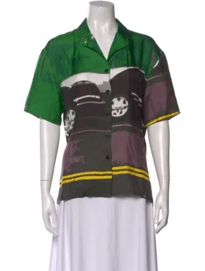 Pre-owned Operasport Silk Printed Top In Green
