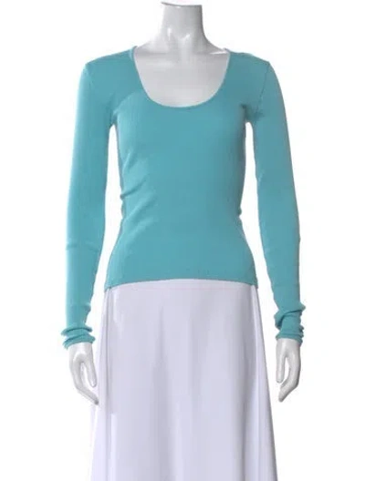 Pre-owned Operasport Silk Scoop Neck Top In Blue