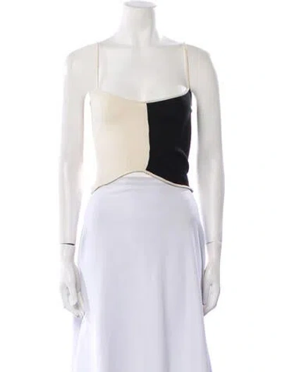 Pre-owned Operasport Silk Square Neckline Crop Top In White