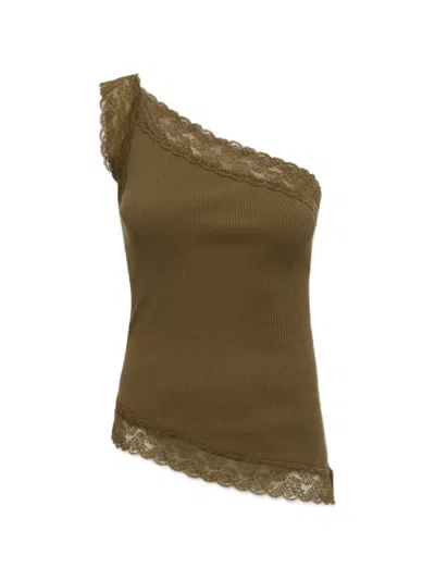 Operasport Violetta Lace-trim Ribbed Top In Green
