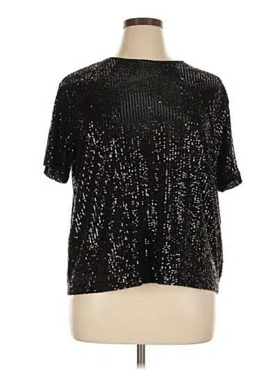 Pre-owned Ophelia Roe Short Sleeve Top Black Metallic Pattern Mock Neckline Tops