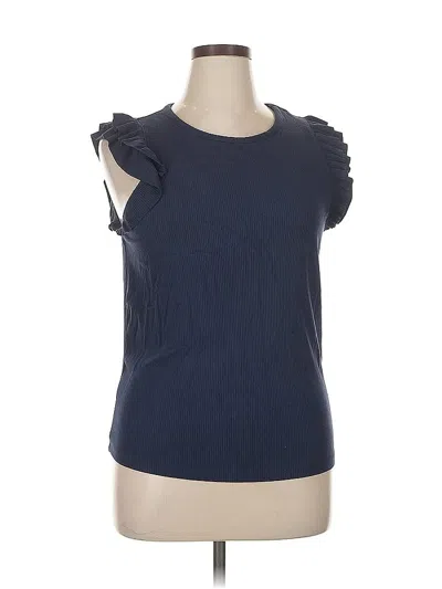 Pre-owned Ophelia Roe Short Sleeve Top Blue Ruffles Neckline Tops