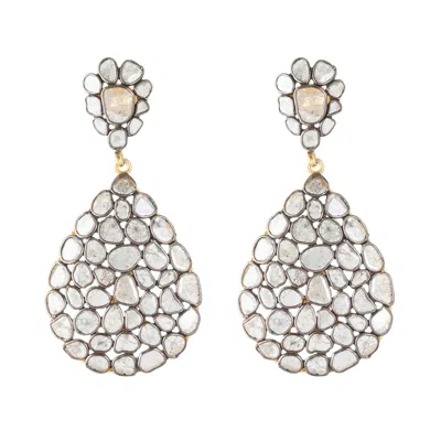 Opium Jewels Women's Black Diamond Rose Cut Jali Stud Earrings