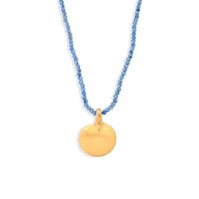 Opium Jewels Women's Blue / Gold Blue Kyanite Necklace With Vintage Gold Disc Pendant In Blue/gold