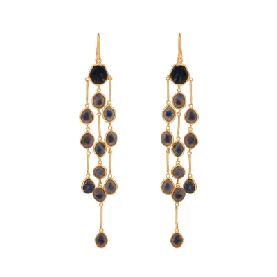 Opium Jewels Women's Blue / Gold Blue Sapphire Cascade Earrings In Blue/gold