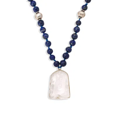 Opium Jewels Women's Blue / Gold Ganesha Talisman Necklace In Lapiz Lazuli & Rock Crystal In Blue/gold