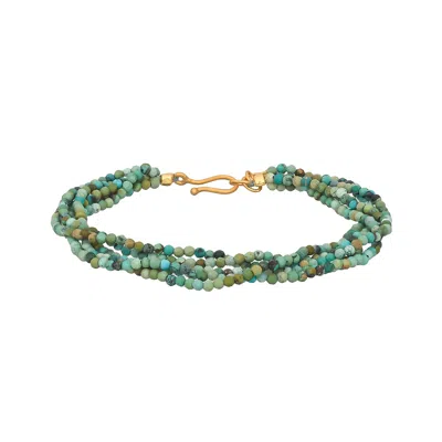 Opium Jewels Women's Blue / Gold / Green Multi Strand Thread Bracelet - Faceted Turquoise In Blue/gold/green
