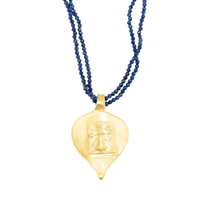 Opium Jewels Women's Blue / Gold Heart Shaped Devi Goddess Amulet With Double Strand Lapis Lazuli In Blue/gold