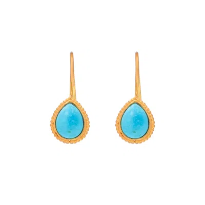 Opium Jewels Women's Blue / Gold Teardrop Earrings In Arizona Turquoise In Blue/gold