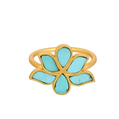 Opium Jewels Women's Blue / Gold Water Lotus Ring - Arizona Turquoise In Multi