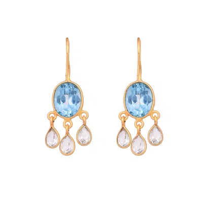 Opium Jewels Women's Blue / Gold / White Blue Topaz Ovals With Rock Crystal Drops In Blue/gold/white
