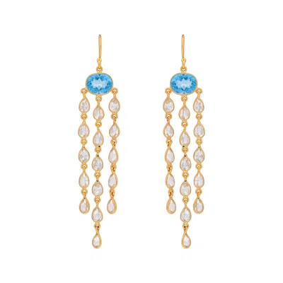 Opium Jewels Women's Blue / Gold / White Waterfall Drops - Blue Topaz & Rainbow Moonstone In Blue/gold/white